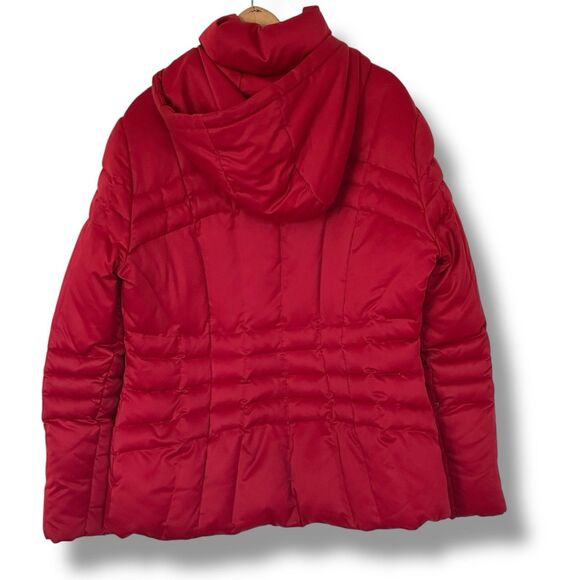 Calvin Klein Women’s Quilted Duck Down Red Hooded Jacket Size Medium - Picture 2 of 12